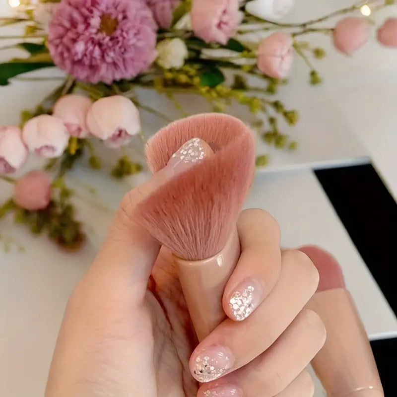 Portable 5-in-1 Mini Makeup Brush with Mirror – All-in-One Compact Beauty Tool for On-the-Go Touch-Ups